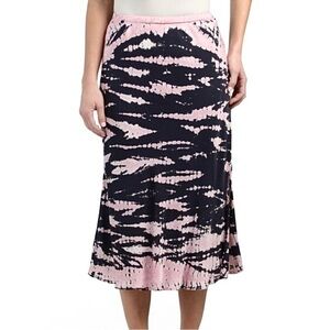 YOUNG FABULOUS & BROKE YFB Felicity Tie Dye Crinkled Midi Skirt Pink Navy M